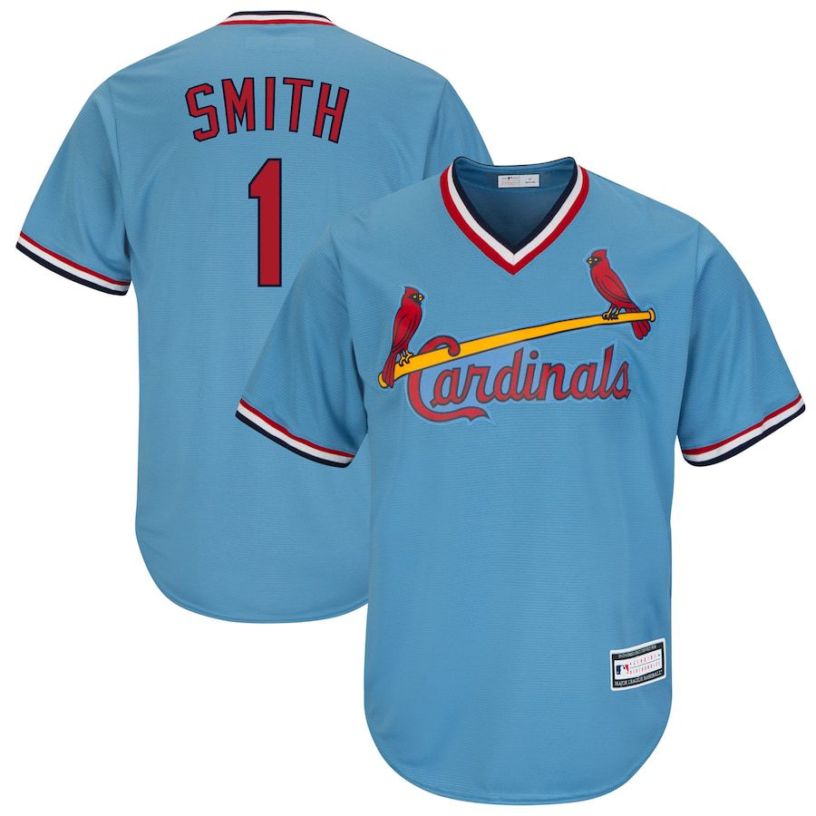 Cheap Mens St. Louis Cardinals 1 Ozzie Smith Light Blue Road Cooperstown Collection Replica Player MLB Jerseys